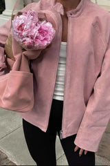 Abrigo elegante de ante con mangas largas, estilo casual chic