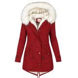 Aurora Luxe roter Wintermantel - Zeitlose Eleganz, mutiger Winterlook