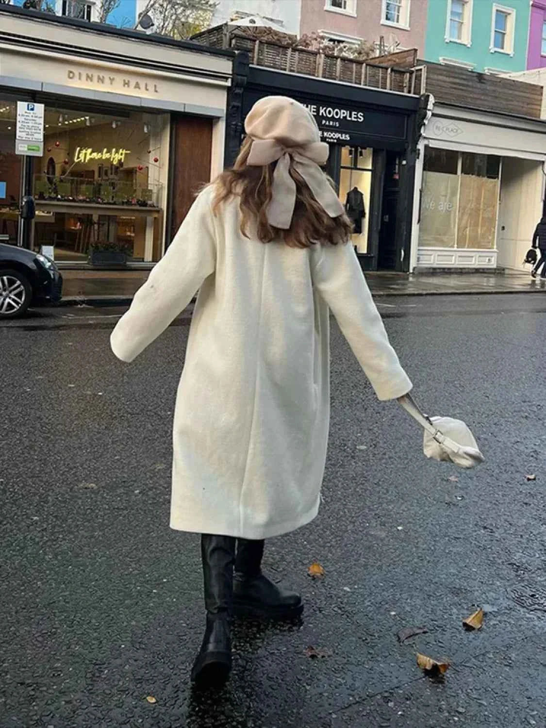 Oversize Wollmantel mit Rollkragen, Knoten und asymmetrischen Knöpfen