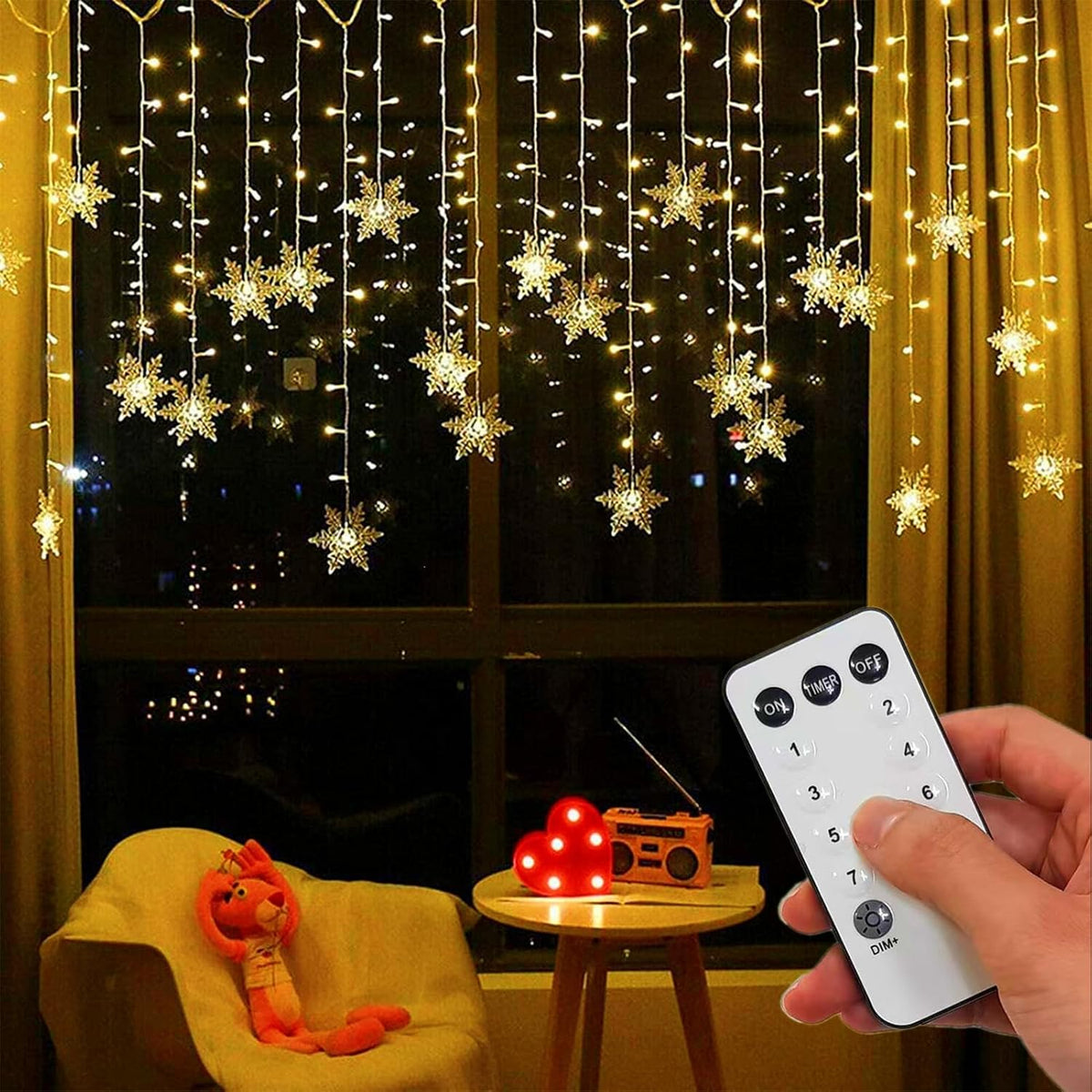LED Schneeflocken Lichtervorhang – Weihnachts-Lichterkette mit 8 Modi