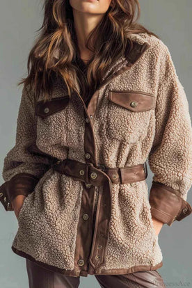 Retro Samtjacke mit PVC-Panel, Taschen und verstellbarem Bund