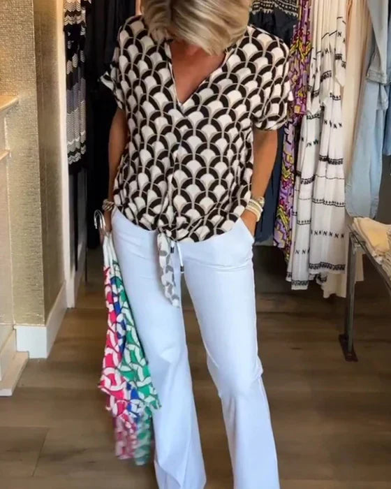Audrey - Elegantes Lässig Top mit Muster und V-Ausschnitt