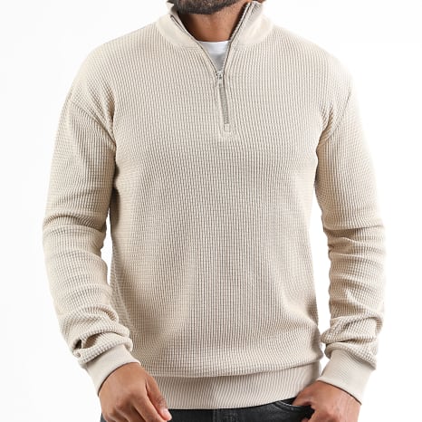 Herren Pullover - Reissverschlusskragen mit Waffeltextur