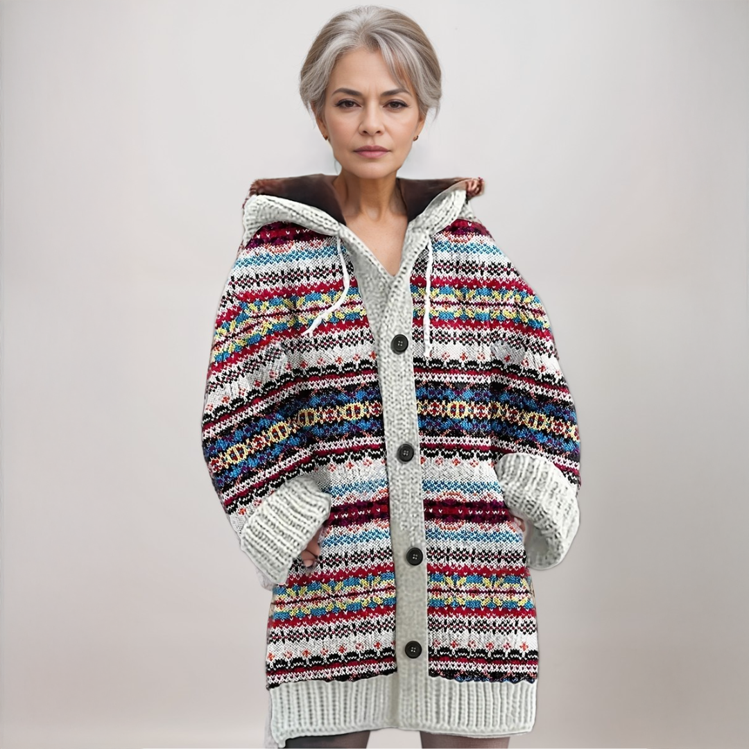 Damen Strickcardigan mit Kapuze und Fair-Isle-Muster
