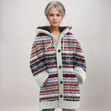 Damen Strickcardigan mit Kapuze und Fair-Isle-Muster