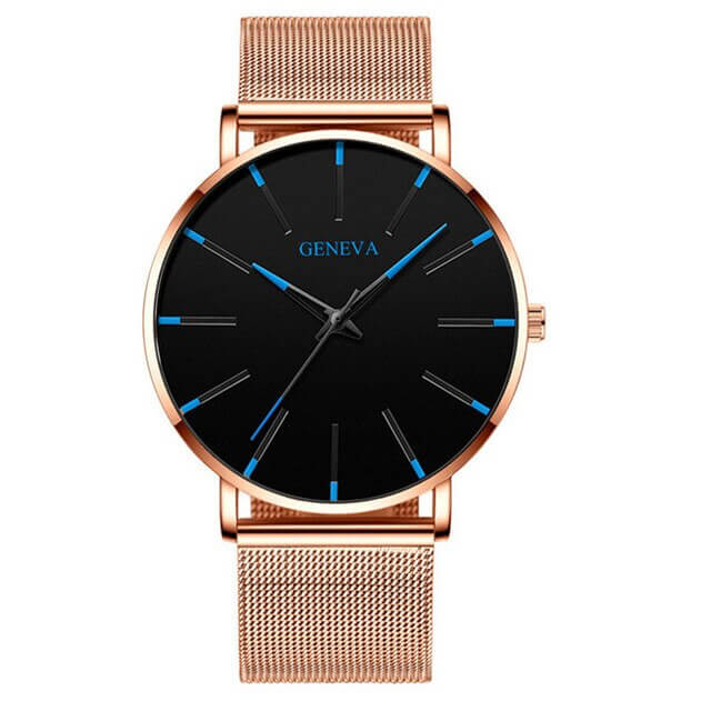 Herrenuhr Schwarz Ultra-dünnes Quarz - Stilvolle Business-Armbanduhr mit Lederarmband