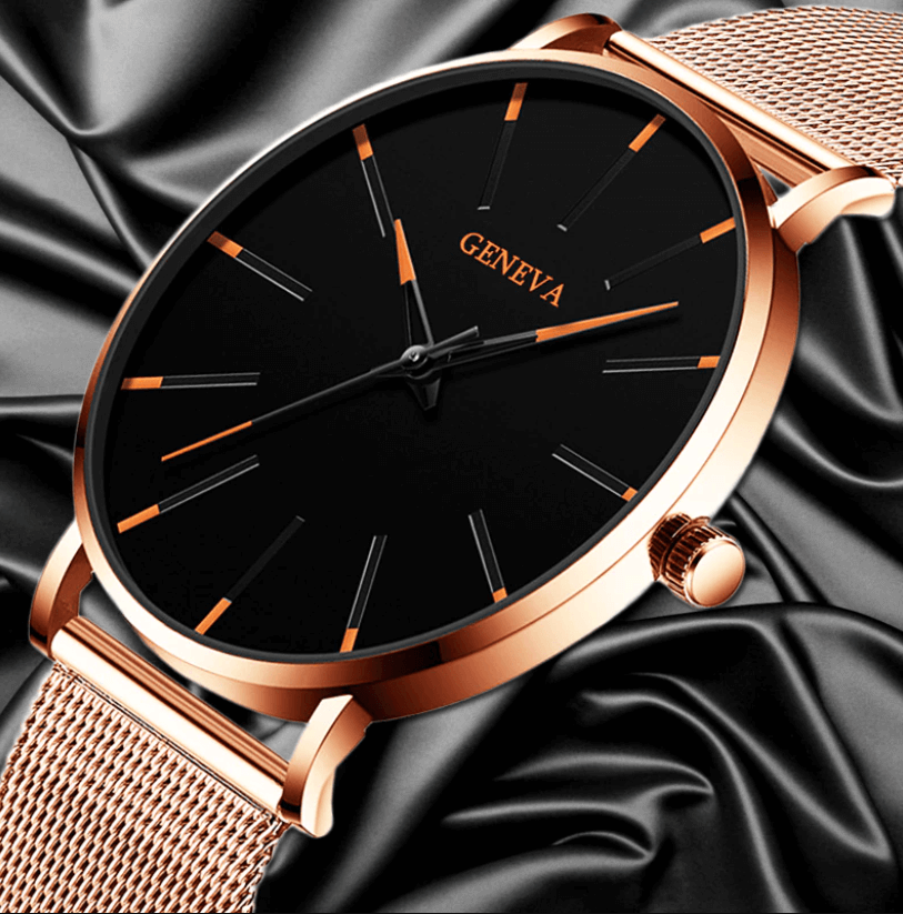 Herrenuhr Schwarz Ultra-dünnes Quarz - Stilvolle Business-Armbanduhr mit Lederarmband
