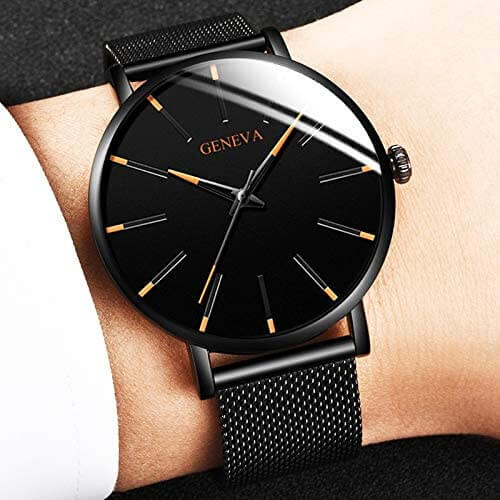 Herrenuhr Schwarz Ultra-dünnes Quarz - Stilvolle Business-Armbanduhr mit Lederarmband