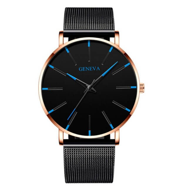 Herrenuhr Schwarz Ultra-dünnes Quarz - Stilvolle Business-Armbanduhr mit Lederarmband