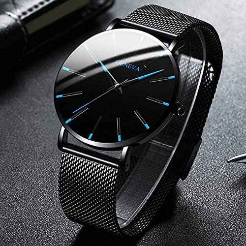 Herren Uhr Schwarz Ultra-Dun Quartz - Stijlvol Zakelijk Polshorloge mit Leren Band