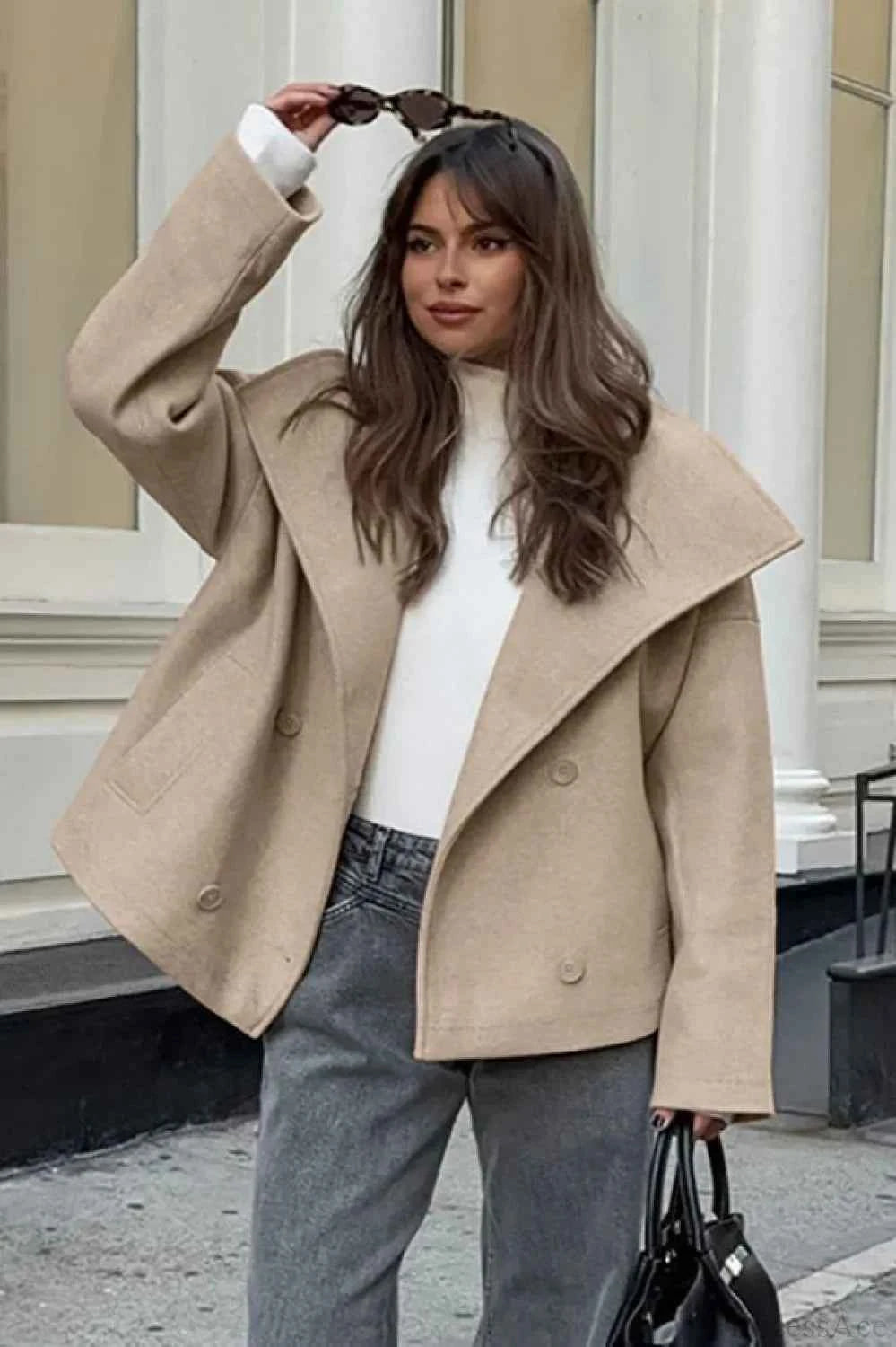 Stil Klassischer Vintage Khaki Wollmix-Doppelreihiger Mantel für einen warmen und klassischen Look