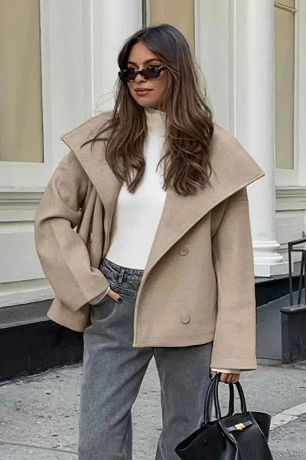 Stil Klassischer Vintage Khaki Wollmix-Doppelreihiger Mantel für einen warmen und klassischen Look