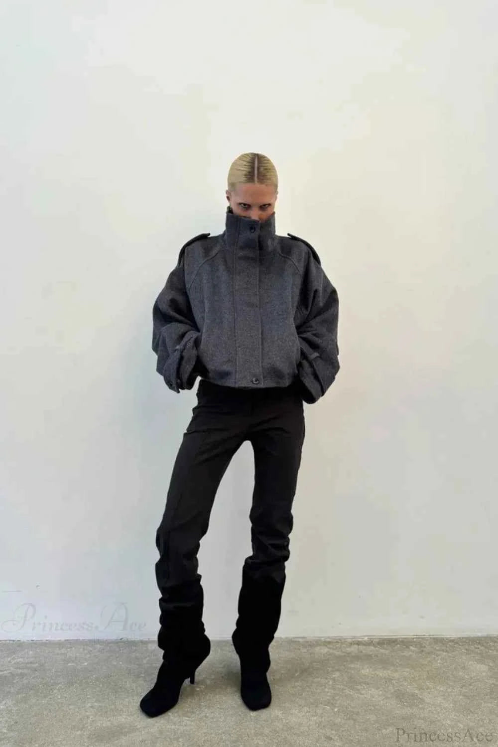 Vintage-winterjacke aus Wolle mit geradem Kragen und Knöpfen für einen schicken und zeitlosen Stil