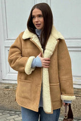 Vintage Echtleder Wildlederjacke mit Sherpa-Futter und weitem Reverskragen