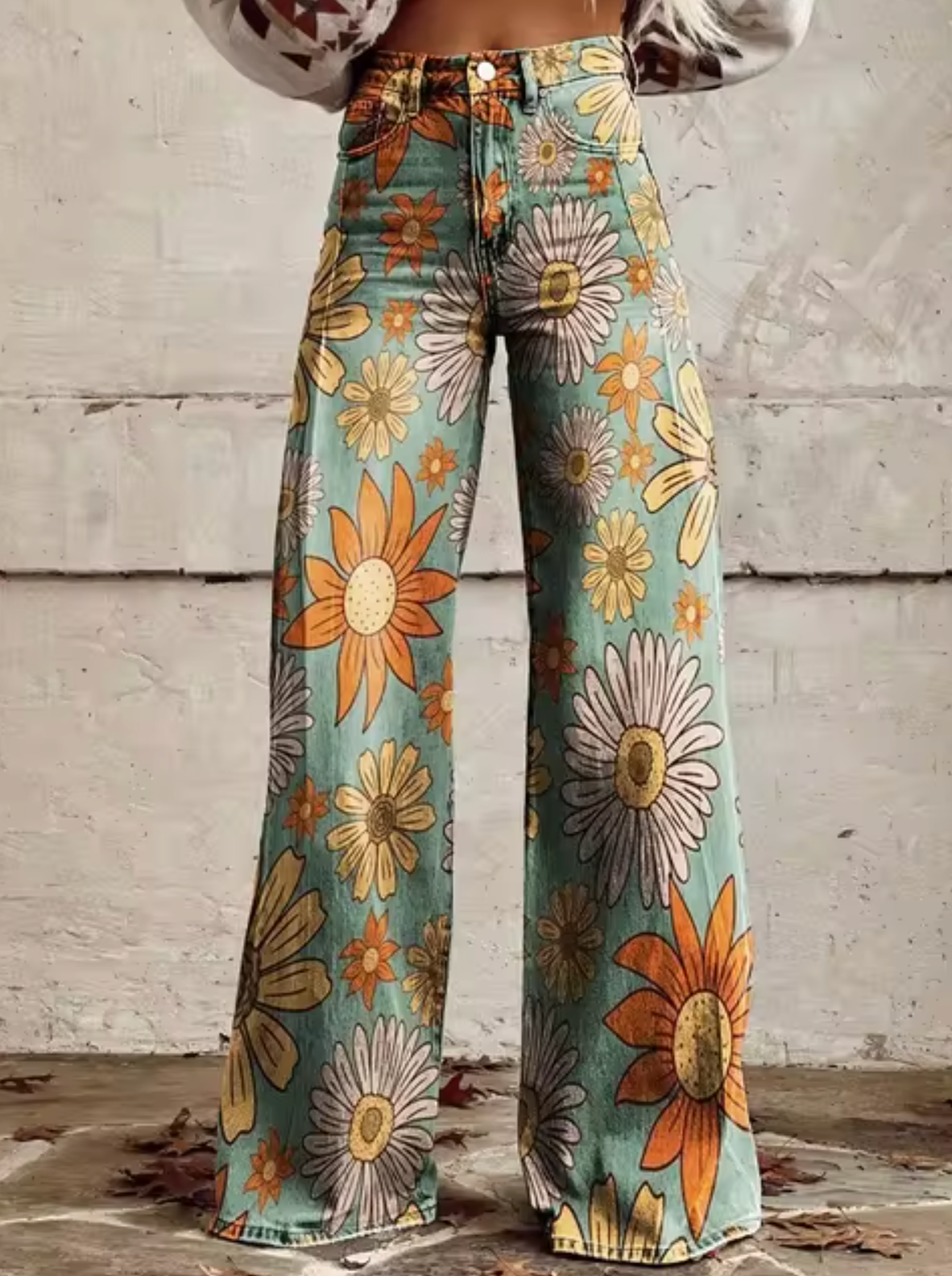 Sophie | Elegante weite Hose mit fröhlichem buntem Druck für einen frischen Look
