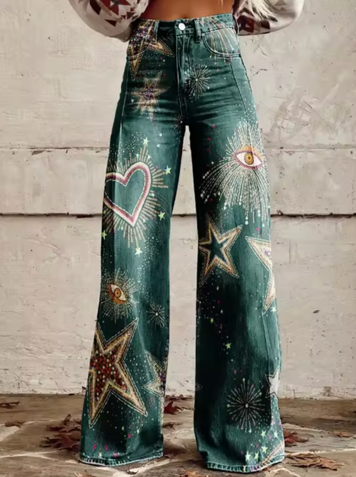 Sophie | Elegante weite Hose mit fröhlichem buntem Druck für einen frischen Look