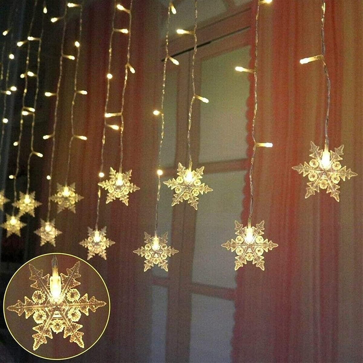LED Schneeflocken Lichtervorhang – Weihnachts-Lichterkette mit 8 Modi