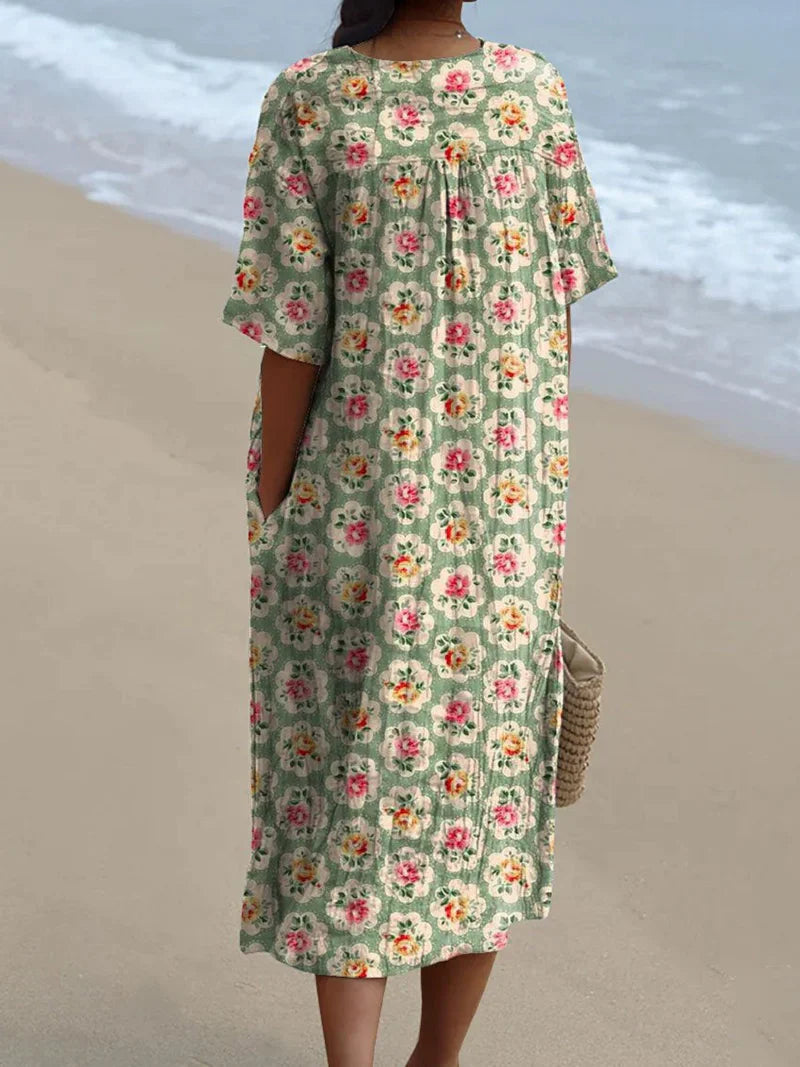 Éliane | Charmantes Vintage-Blumen Kleid in frischer grüner Nuance