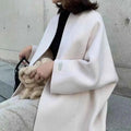 Unifarbenes Woll-Cardigan, trendiger langes Mantel Damen