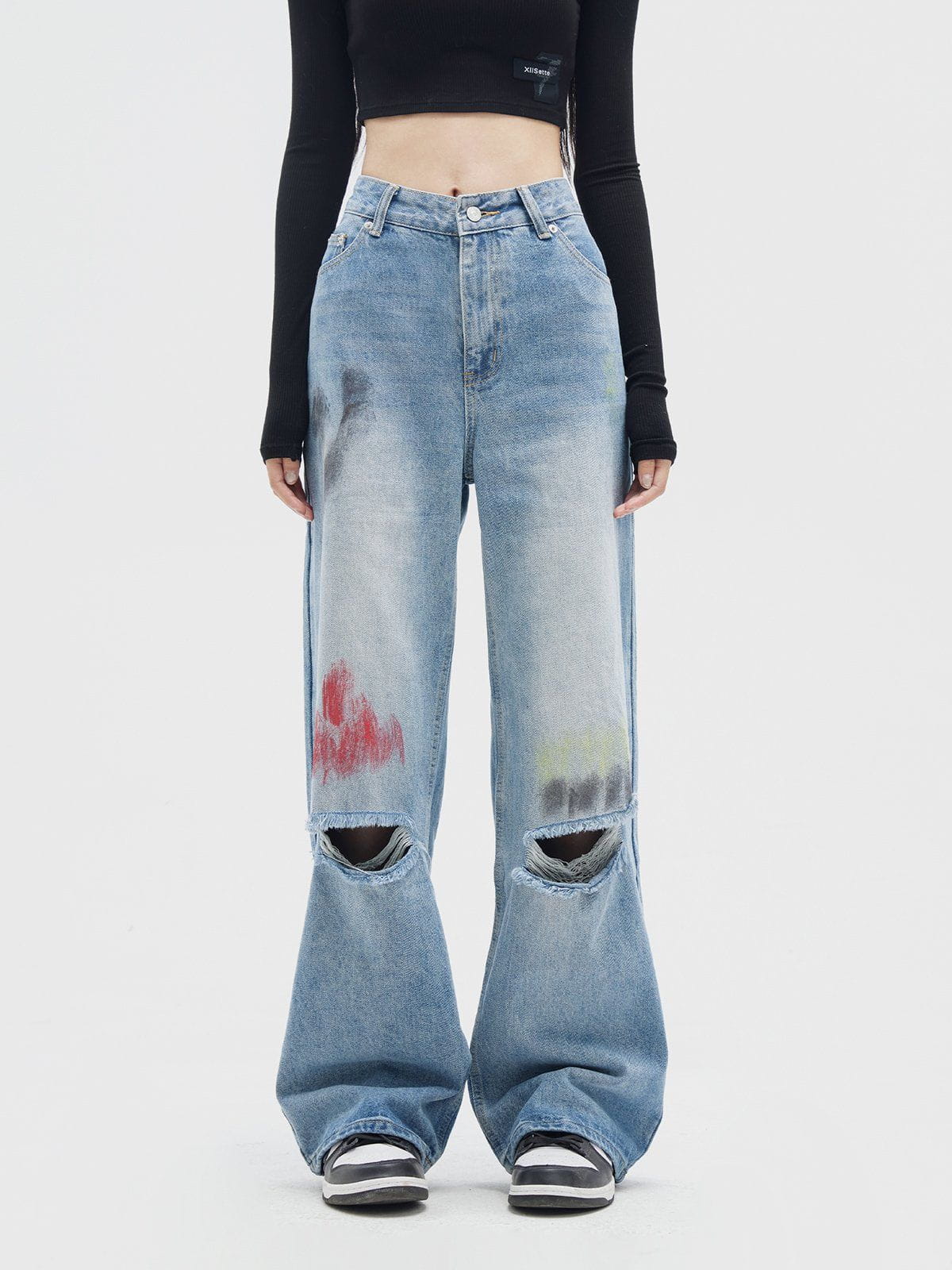 Yaki Damen Modehose mit trendigem Graffiti-Motiv für einen stilvollen Look